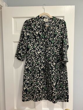 Tuckernuck Black Midi Dress with White and Green Leaf Print